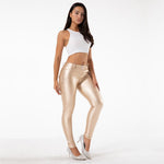 Golden Mid Waist Shiny Leather Pants Lift & Support