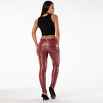 Burgundy Mid Waist Moto Leather Pants Lift & Support