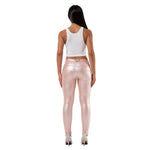 Rose Gold Mid Waist Shiny Leather Pants Lift & Support