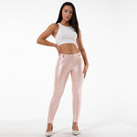Rose Gold Mid Waist Shiny Leather Pants Lift & Support