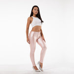 Rose Gold Mid Waist Shiny Leather Pants Lift & Support